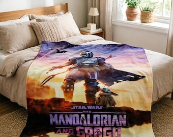 The Mandalorian & Grogu Star Wars Desert Sunset Throw Blanket, Sci-Fi Fan Gift