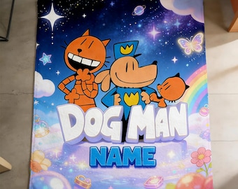 Custom Dog Man Character Blanket, Kids Book Lover Soft Fleece Blanket