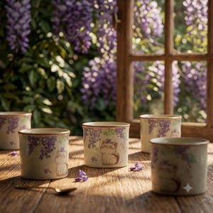 Mini tazza da tè in ceramica con motivo gatto Wisteria, graziosa tazza da sakè in ceramica a forma di gattino, piccola ciotola da tè in stile giapponese, regalo kawaii per amanti dei gatti