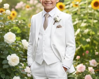 Traje blanco personalizado para niño: traje formal de 3 piezas a medida, para niños pequeños y adolescentes.