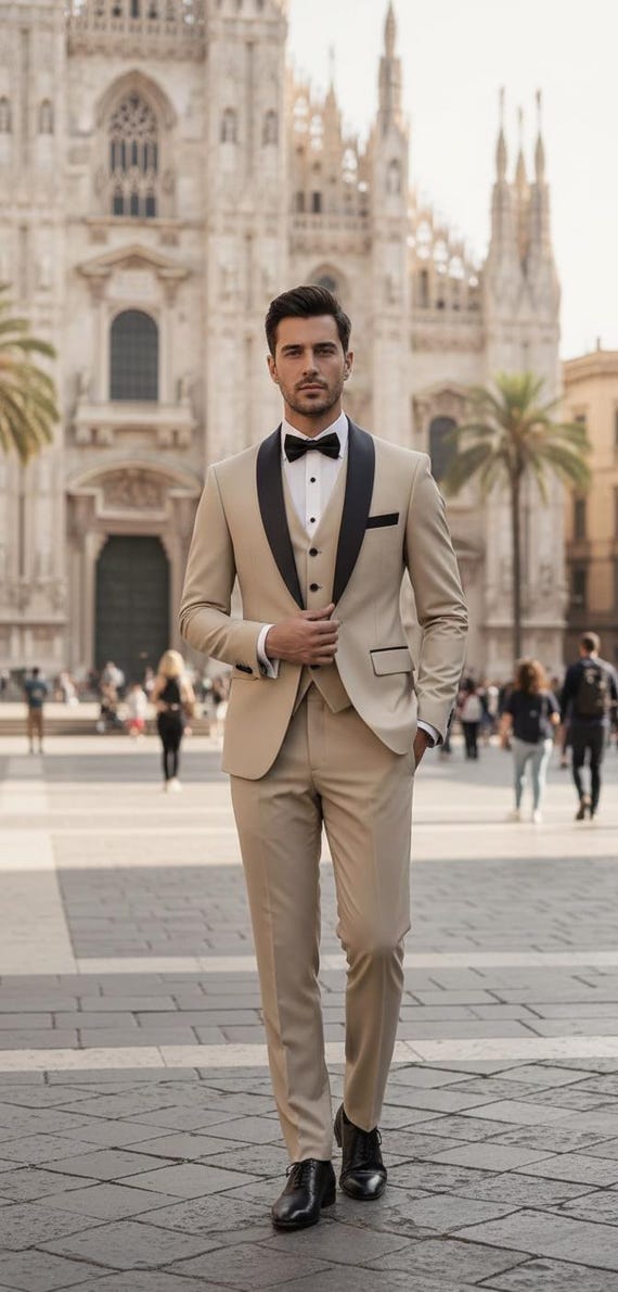Men's Slim Fit 5-Piece Cream Tuxedo