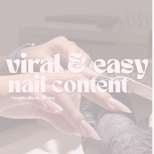 Peut inclure: Manucure rose clair avec des ongles longs et pointus. L'image comprend le texte "viral & easy nail content" et le nom de la boutique Etsy "@sophcollects on etsy". Une main gantée est visible.