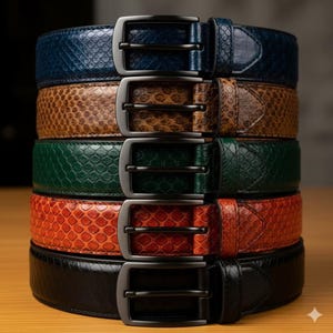 Handgjort ormskinnsbälte i exotisk pytonstil med matt spänne