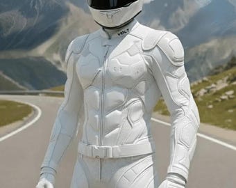 White Futuristic Leather Motorcycle Suit – CE Armored Biker Racing Gear