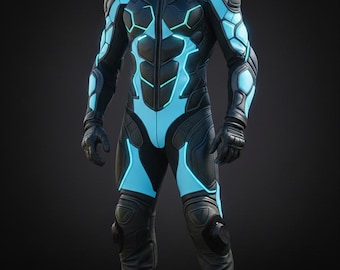 Futuristischer Neon-Motorradanzug - CE-Panzerleder-Cyberpunk-Bikerausrüstung