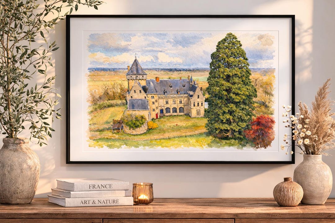 French Castle Watercolor Print – Framed Fine Art Wall Art – Historic ...