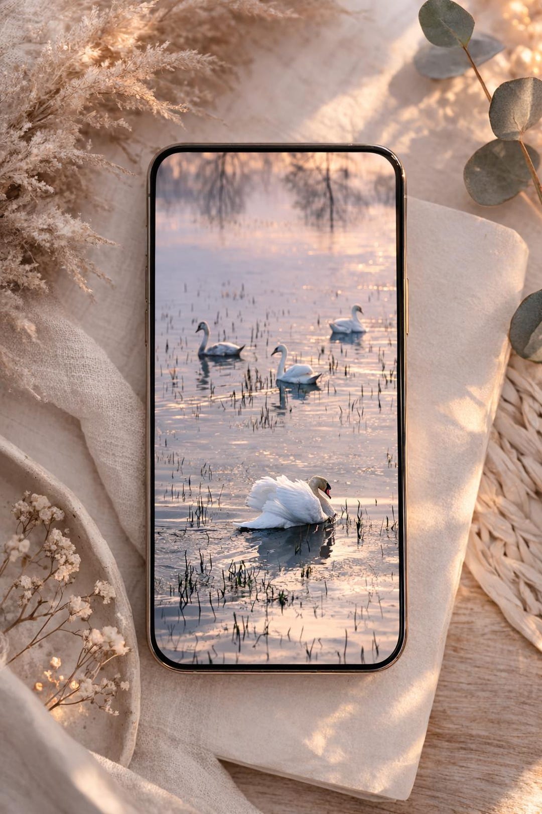 Swan Phone Wallpaper, Nature Aesthetic iPhone Wallpaper, Minimal Lake