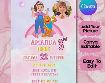 Miss Rachel Birthday Invitation: Rainbow Party, Editable Canva Template