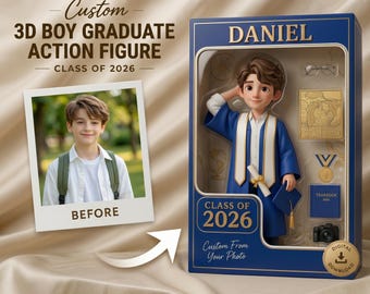 Custom Graduation Action Figure, Personalized Toy Box Portrait, Class of 2026 Gift, Student Figurine, Digital File, Grad Gift