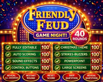 Friendly Feud Game Night PowerPoint, Office Party Family Reunion Group Games for Adults and Families (PowerPoint Editable)