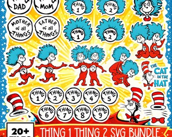 Thing 1 Thing 2 SVG Bundle: Matching Shirt Designs, Dr Seuss Cut Files (Digital Download)