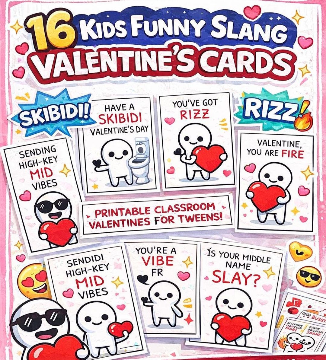 Nino Rizz Tarjetas de San Valentín con jerga divertida para niños: 15 tarjetas ...