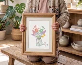 Flower Handprint Craft Art, Printable | Mothers Day, For Mom or Grandma Birthday Handprint, Gift from Kids or Grandkids, Mother's Day