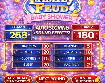Baby Shower Feud Party Game, Editable Game Show, Gender Reveal Family Fun, Interactive Game Night (PowerPoint)