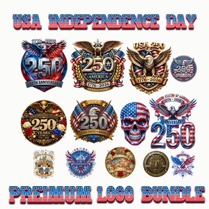 USA Independence Day 250th Anniversary Logo Bundle, American Eagle PNG Graphics (Digital Download)