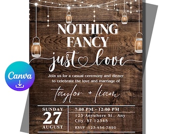 Plantilla de invitación de boda rústica: Tema de luces en tarros de cristal (descarga digital)