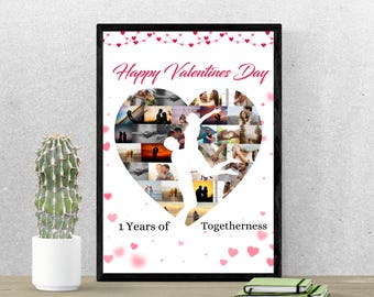 Valentinstag Foto Collage Rahmen: Personalisierte Digitale Wand Kunst, Valentinstag Geschenk, Herz collage