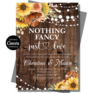 Rustic Fall Wedding Invitation Template: western sunflower, String Lights,  Fall floral theme (Digital Download)