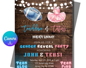 Plantilla editable de Canva para invitación de revelación de género con tutús rústicos (descarga digital)