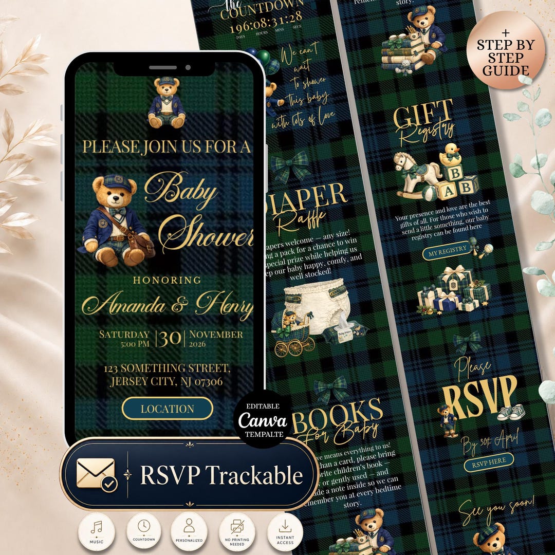 Preppy Teddy Bear Baby Shower Website Invitation, Polo Bear Baby Shower ...