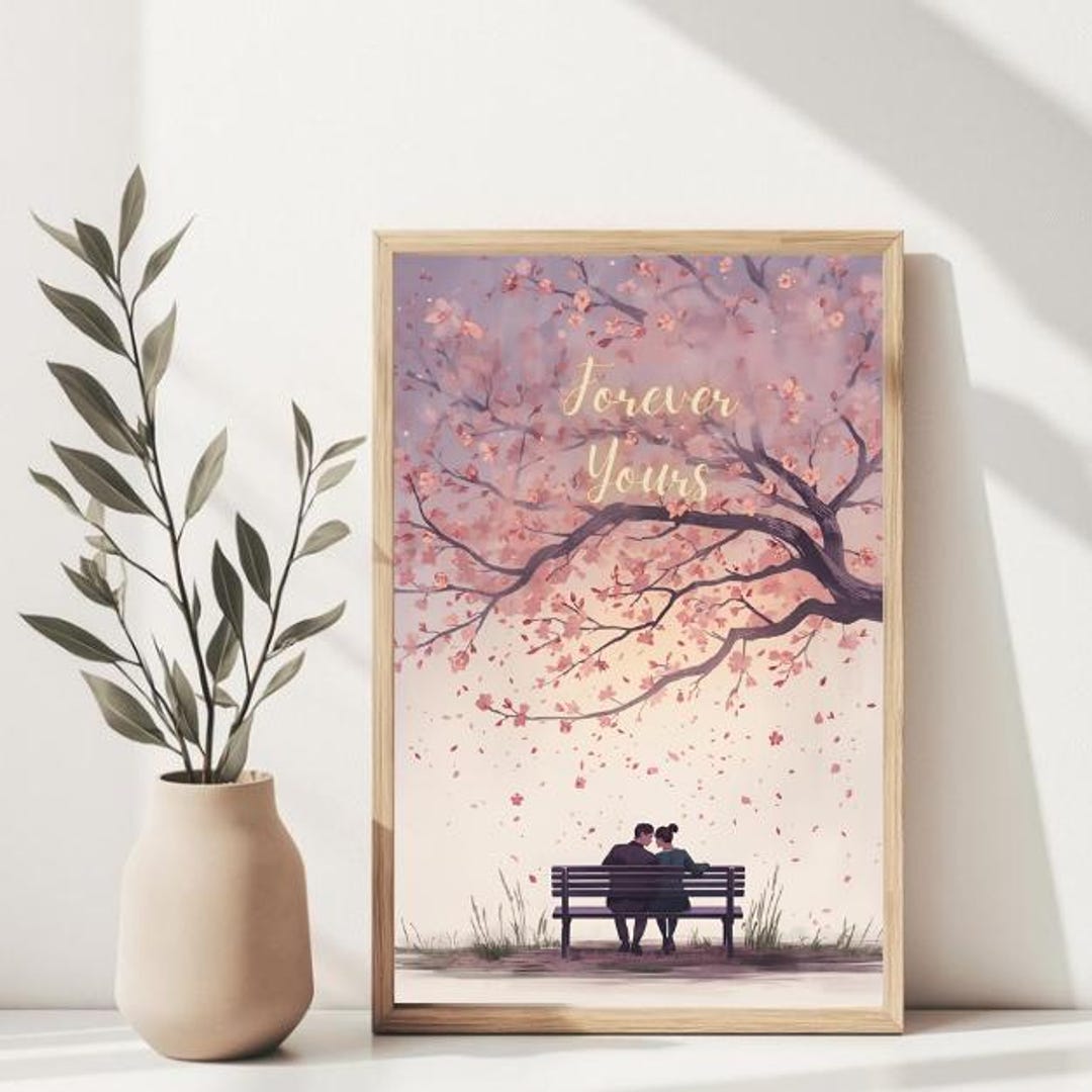 Romantic Couple Cherry Blossom Art Print, Love Quote Poster (digital ...