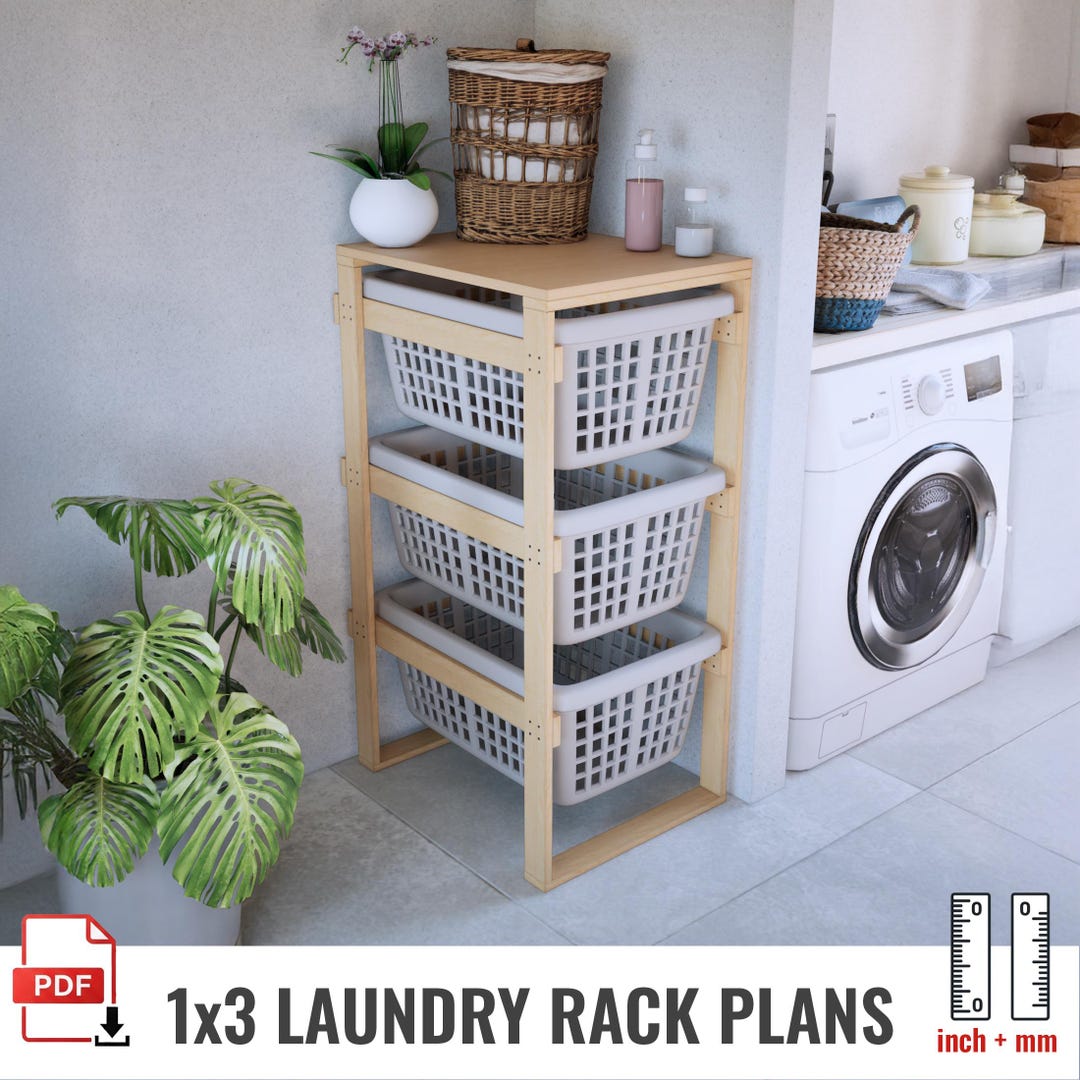 DIY 1x3 Basket Organizer Rack Plans Holds 3 Laundry Baskets Space ...