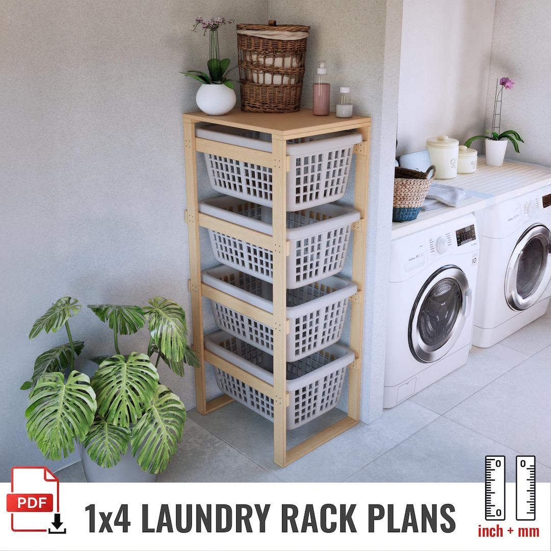DIY Laundry Basket Rack Plans, 4-tier Space Saving Wood Stand (digital ...