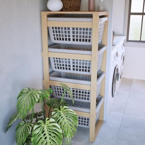 DIY Laundry Basket Rack Plans, 4-tier Space Saving Wood Stand (digital ...