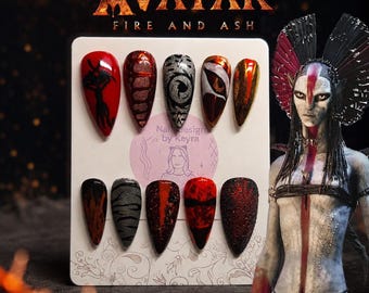 Varang Avatar Fire Clan Inspired Press On Nails – Red Black Ash Fandom Art