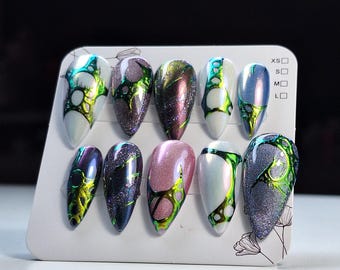 Hextech Core Press On Nails: Arcane Inspired Metallic Design
