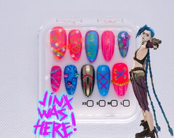 Arcane Jinx Inspired Press On Nails: LoL Nail Art