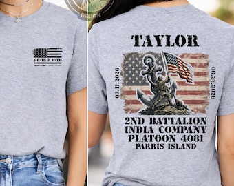 USMC Graduation T-Shirt,  Custom Marine Proud Mom Dad Sister Aunt Shirt for Family Graduation Tee
