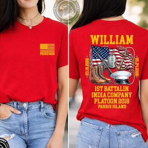 USMC Graduation T-Shirt: Custom Marine Family Pride Tee Boot Camp Shirt for Mom Dad Aunt Sister
