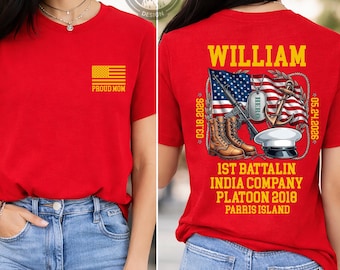 USMC Graduation T-Shirt: Custom Marine Family Pride Tee Boot Camp Shirt for Mom Dad Aunt Sister