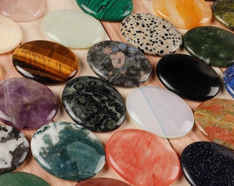 Pedra de preocupação de cristal natural, pedra de preocupação polida, pedra de cura para a palma da mão, presente de bolso reconfortante – quartzo rosa, ametista, opalita e muito mais