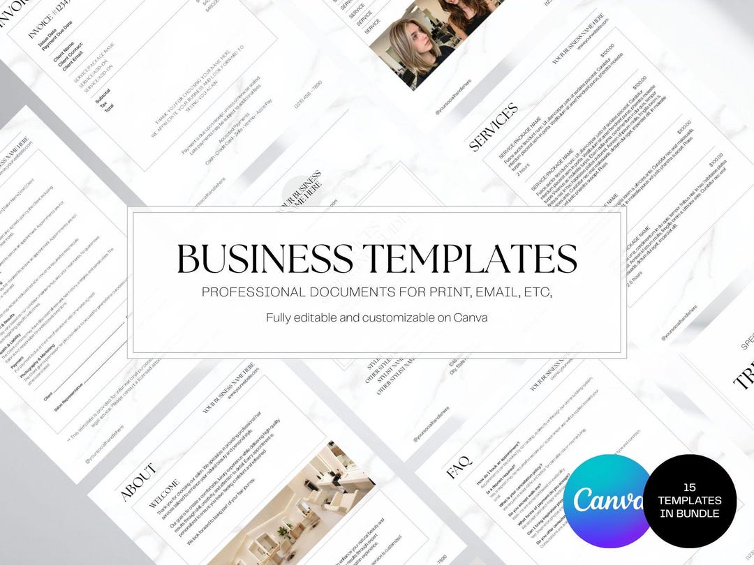 Small Business Canva Template Bundle | Classic Marble Business Forms ...