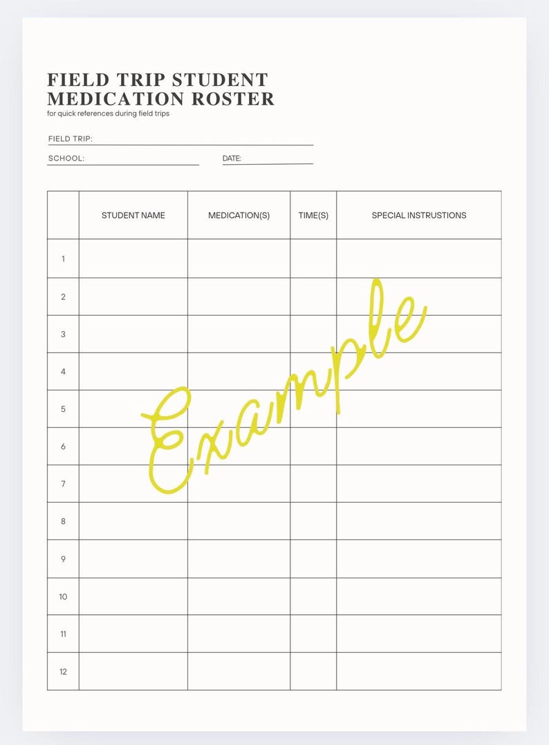 School Nurse Field Trip Medication Form Bundle (editable Pdfs) - Etsy