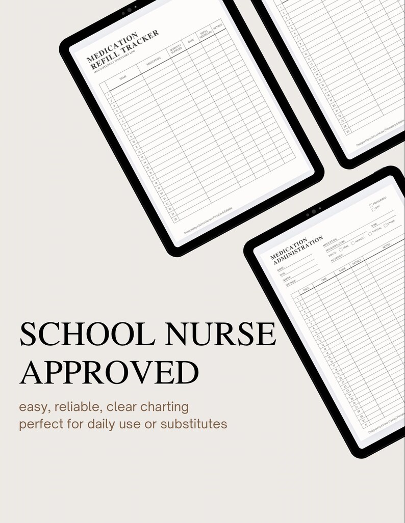 School Nurse Medication Administration Record Bundle | Monthly MAR, PRN MAR & Medication Refill Tracker
