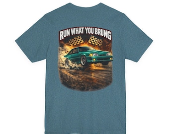 79-93 Mustang Run What you Brung Tshirt Teal 2