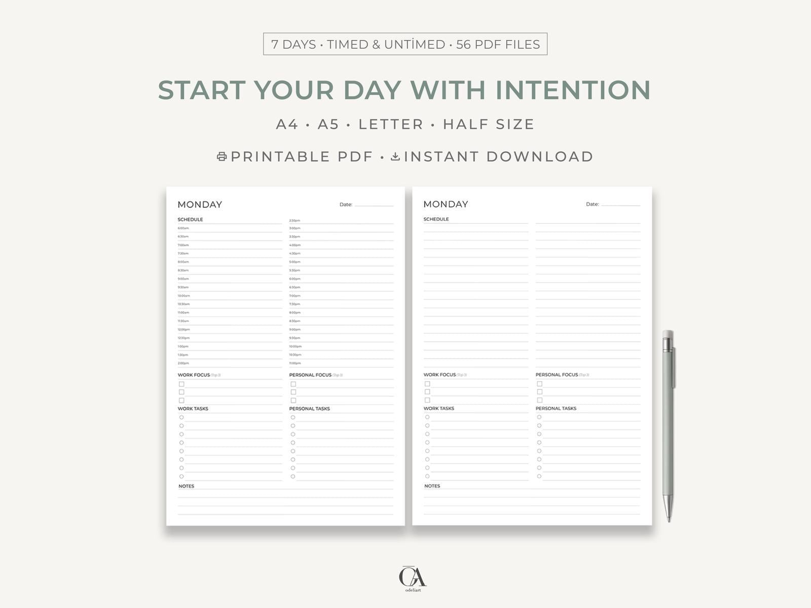 Timed Schedule.pdf Minimalist Daily Planner Printable | Timed, Untimed Schedules (A4, A5 ...