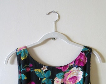 90s Floral Sleeveless Dress M L 37 Bust 32 Waist