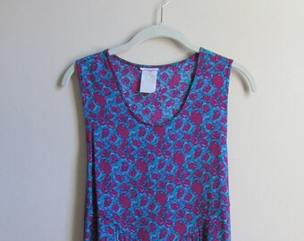 90s Floral Sleeveless Midi Dress S 36 Bust 38 Waist