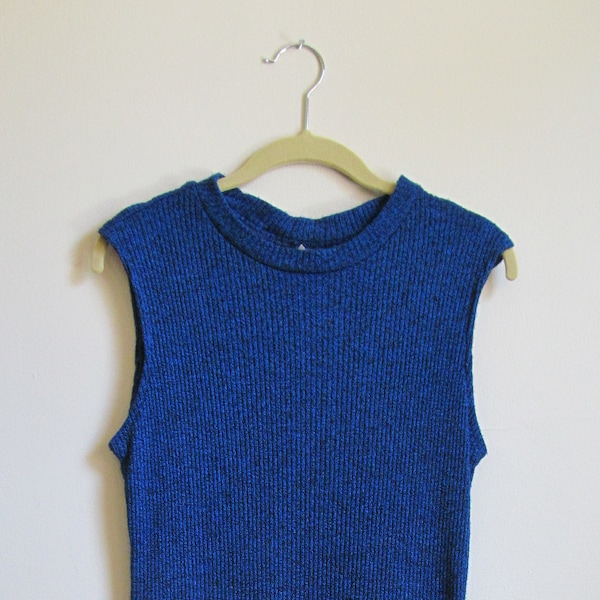 80s Blue Sleeveless Knit Dress S 34 Bust 28 Waist