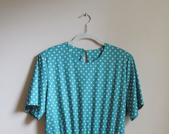 80s Green Polka Dot Dress L XL 42 Bust