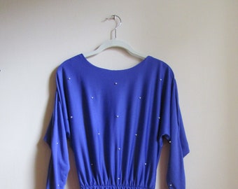 80s Faux Pearl Embellished Dress M 36 Bust