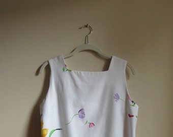 90s Floral Sleeveless Dress L 38 Bust