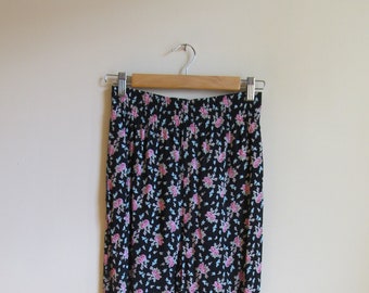 90s Floral Smocked Waist Pants XS S 25”-30” Waist