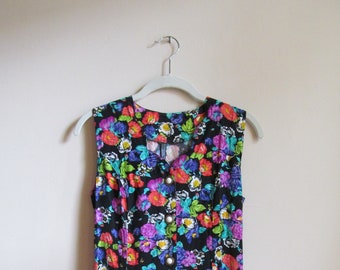 90s Floral Print Sleeveless Romper S 34 Bust