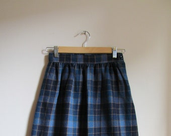 70s Plaid Wool-Blend Skirt XS 25 Waist