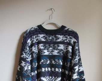 80s Abstract Pattern Pullover Sweater L 45 Bust